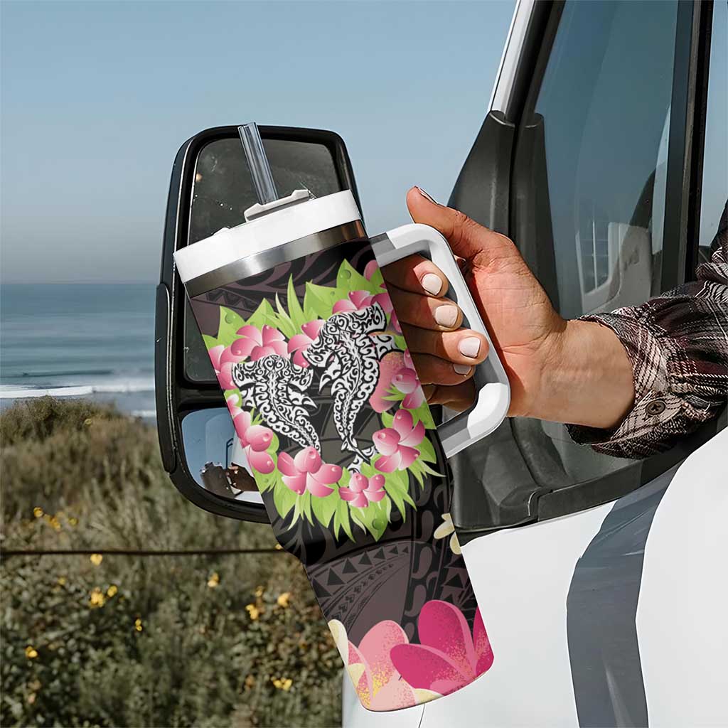 Polynesia Valentine's Day Tumbler With Handle Hammerhead Shark Plumeria With Polynesian Pattern LT14 - Polynesian Pride