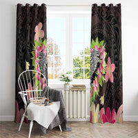 Polynesia Valentine's Day Window Curtain Hammerhead Shark Plumeria With Polynesian Pattern