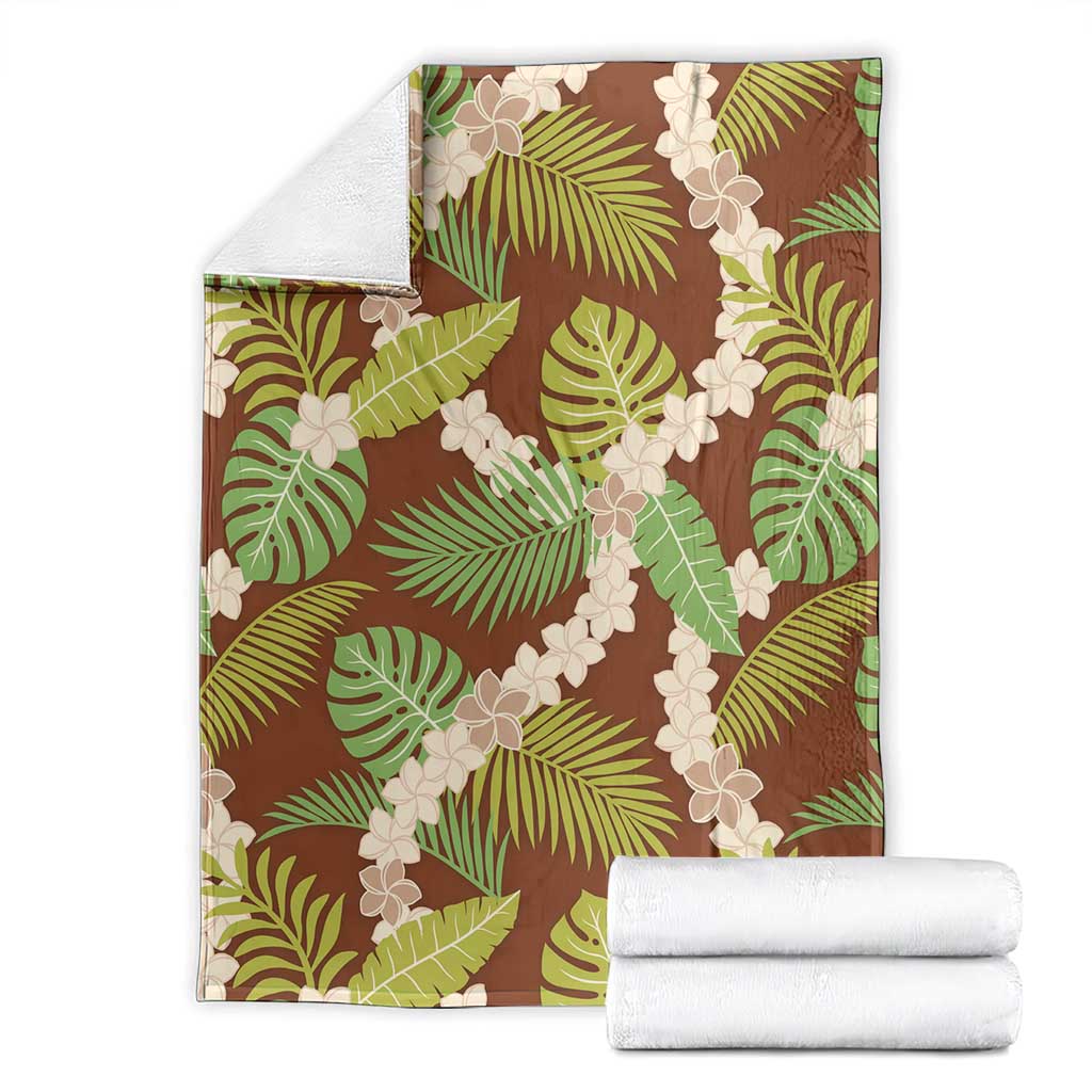 Brown Hawaii Plumeria Lei With Tropical Leaves Blanket