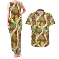 Brown Hawaii Plumeria Lei With Tropical Leaves Couples Matching Tank Maxi Dress and Hawaiian Shirt LT14 Brown - Polynesian Pride