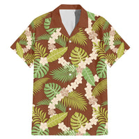Brown Hawaii Plumeria Lei With Tropical Leaves Family Matching Mermaid Dress and Hawaiian Shirt LT14 Dad's Shirt - Short Sleeve Brown - Polynesian Pride