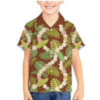 Brown Hawaii Plumeria Lei With Tropical Leaves Family Matching Mermaid Dress and Hawaiian Shirt LT14 Son's Shirt Brown - Polynesian Pride