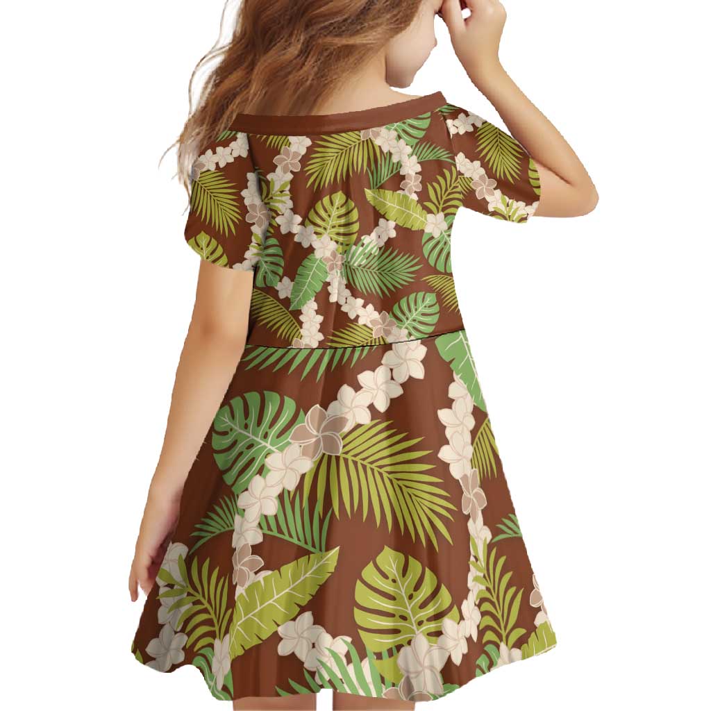 Brown Hawaii Plumeria Lei With Tropical Leaves Family Matching Short Sleeve Bodycon Dress and Hawaiian Shirt LT14 - Polynesian Pride
