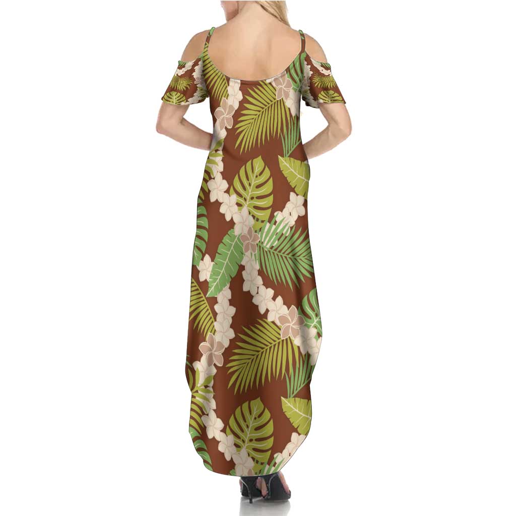Brown Hawaii Plumeria Lei With Tropical Leaves Family Matching Summer Maxi Dress and Hawaiian Shirt LT14 - Polynesian Pride