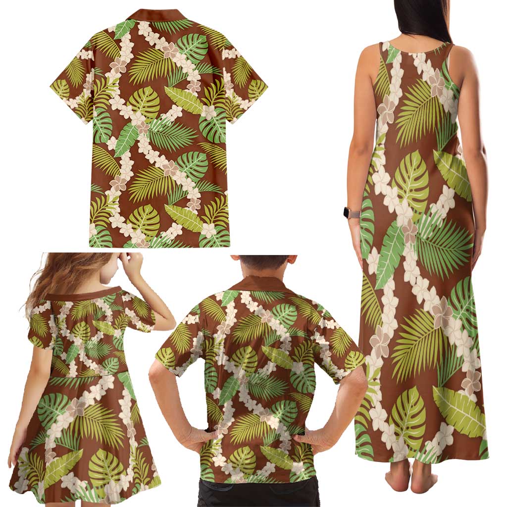 Brown Hawaii Plumeria Lei With Tropical Leaves Family Matching Tank Maxi Dress and Hawaiian Shirt LT14 - Polynesian Pride