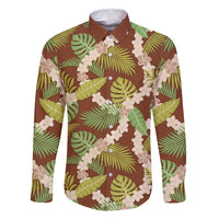 Brown Hawaii Plumeria Lei With Tropical Leaves Family Matching Tank Maxi Dress and Hawaiian Shirt LT14 Dad's Shirt - Long Sleeve Brown - Polynesian Pride