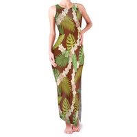 Brown Hawaii Plumeria Lei With Tropical Leaves Family Matching Tank Maxi Dress and Hawaiian Shirt LT14 Mom's Dress Brown - Polynesian Pride