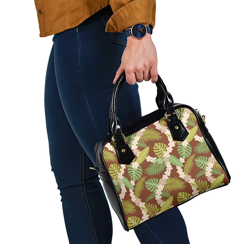 Brown Hawaii Plumeria Lei With Tropical Leaves Shoulder Handbag LT14 - Polynesian Pride