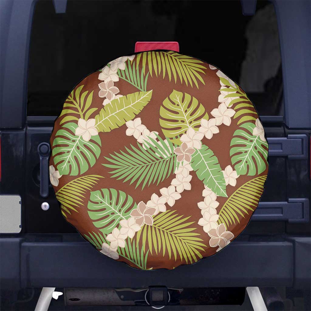 Brown Hawaii Plumeria Lei With Tropical Leaves Spare Tire Cover