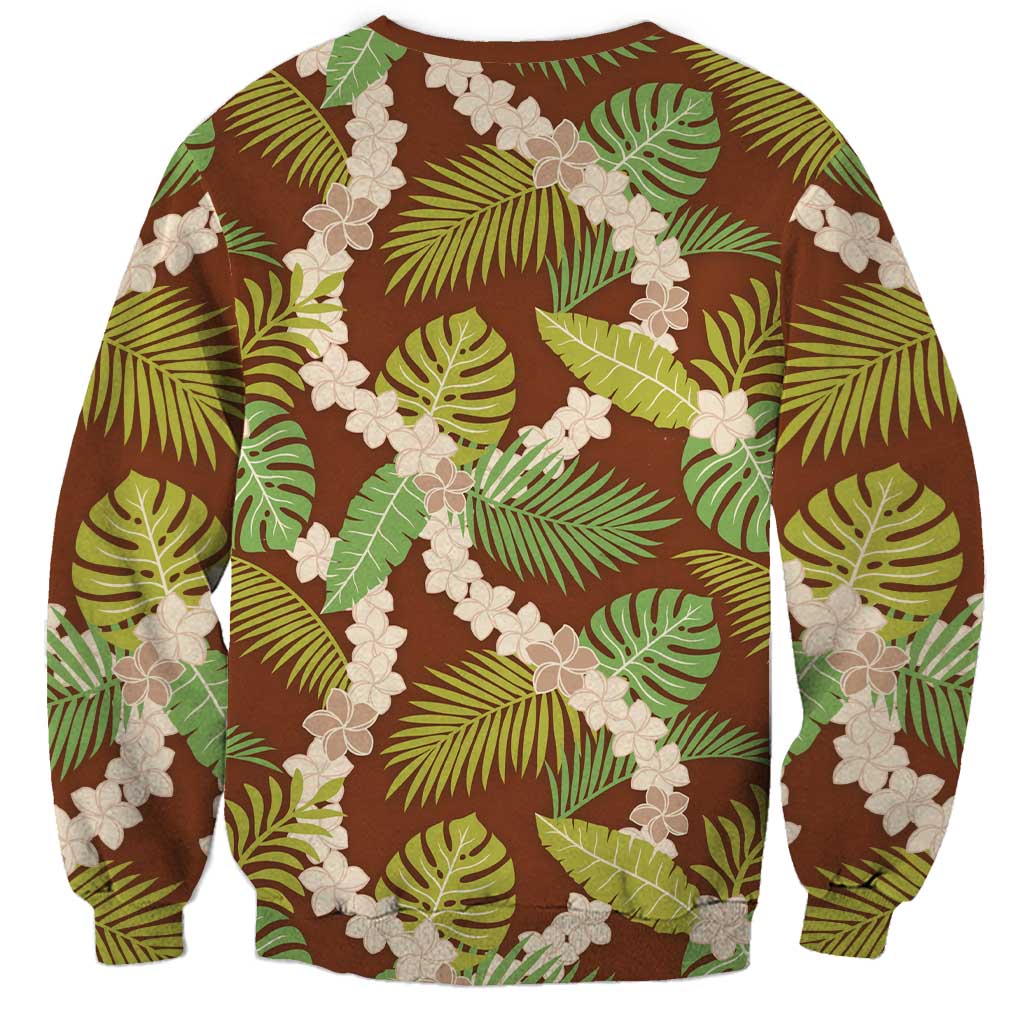 Brown Hawaii Plumeria Lei With Tropical Leaves Sweatshirt