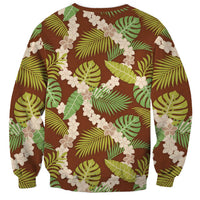 Brown Hawaii Plumeria Lei With Tropical Leaves Sweatshirt