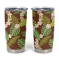 Brown Hawaii Plumeria Lei With Tropical Leaves Tumbler Cup