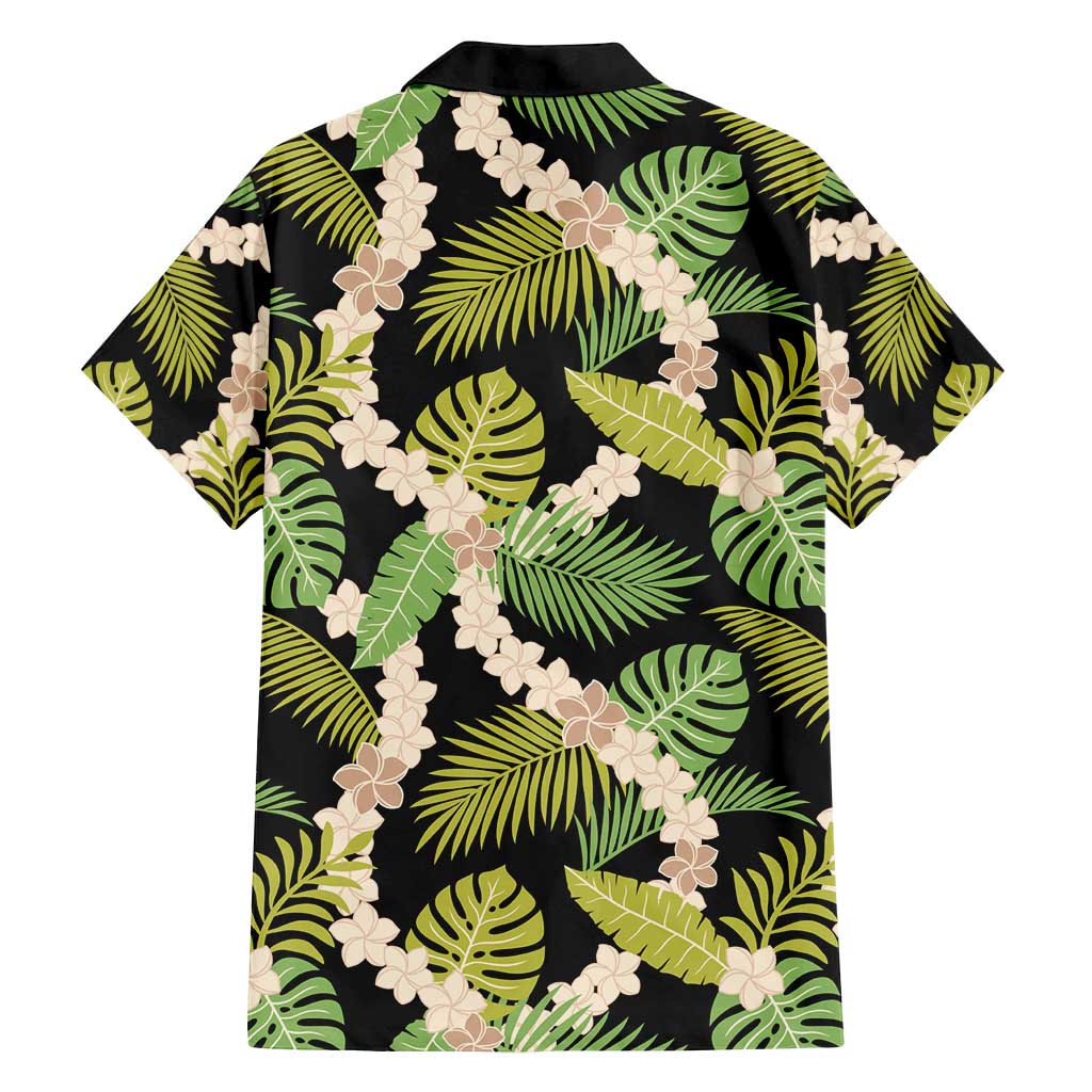 Black Hawaii Plumeria Lei With Tropical Leaves Family Matching Long Sleeve Bodycon Dress and Hawaiian Shirt