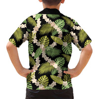 Black Hawaii Plumeria Lei With Tropical Leaves Kid Hawaiian Shirt