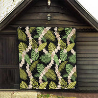 Black Hawaii Plumeria Lei With Tropical Leaves Quilt