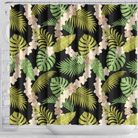 Black Hawaii Plumeria Lei With Tropical Leaves Shower Curtain