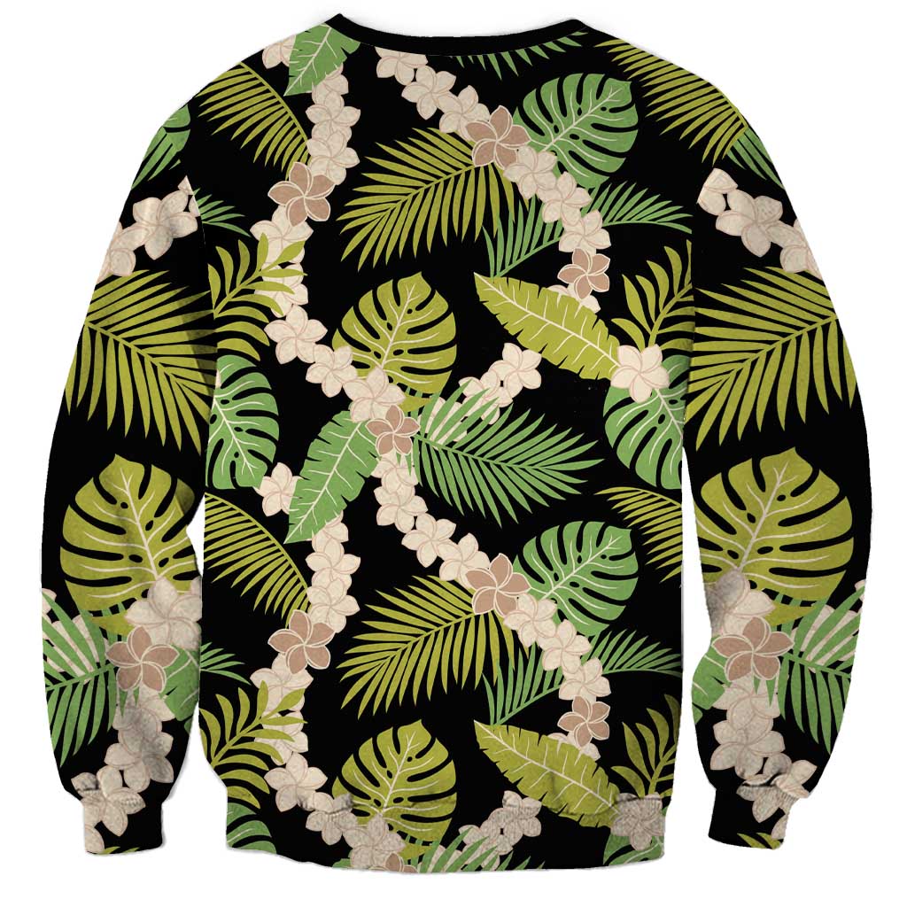 Black Hawaii Plumeria Lei With Tropical Leaves Sweatshirt
