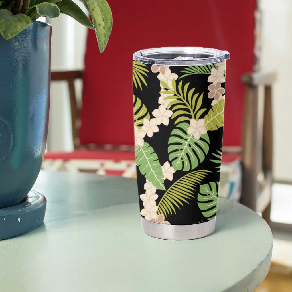 Black Hawaii Plumeria Lei With Tropical Leaves Tumbler Cup