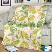 Beige Hawaii Plumeria Lei With Tropical Leaves Blanket