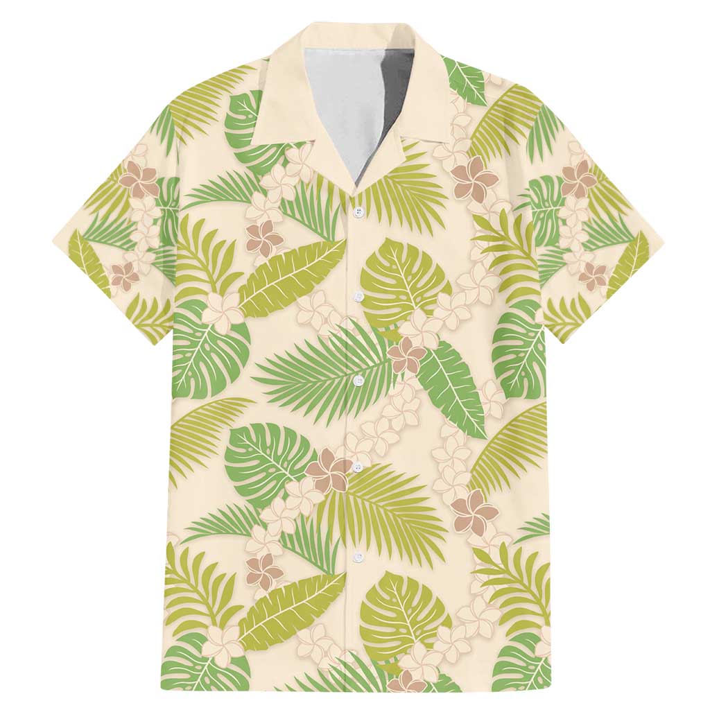 Beige Hawaii Plumeria Lei With Tropical Leaves Family Matching Mermaid Dress and Hawaiian Shirt