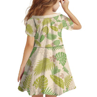 Beige Hawaii Plumeria Lei With Tropical Leaves Family Matching Off Shoulder Maxi Dress and Hawaiian Shirt