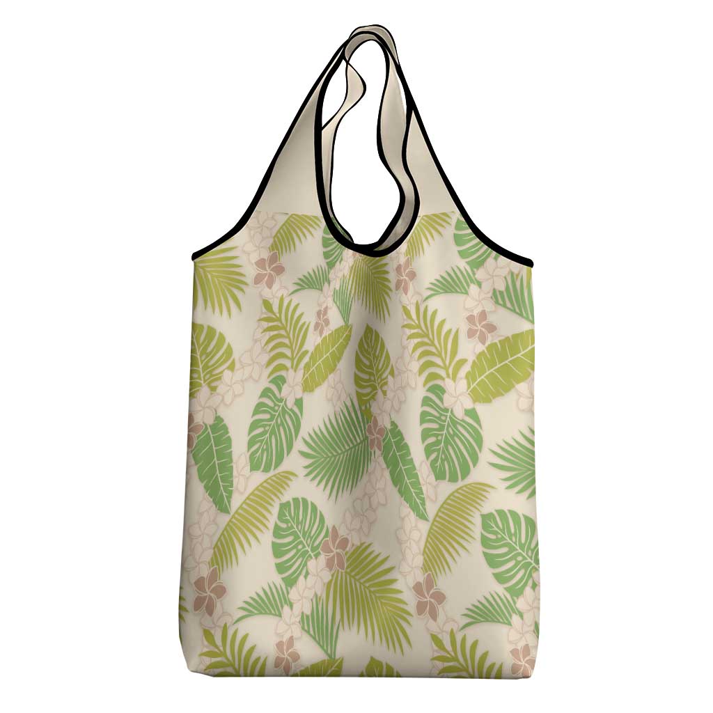 Beige Hawaii Plumeria Lei With Tropical Leaves Grocery Bag