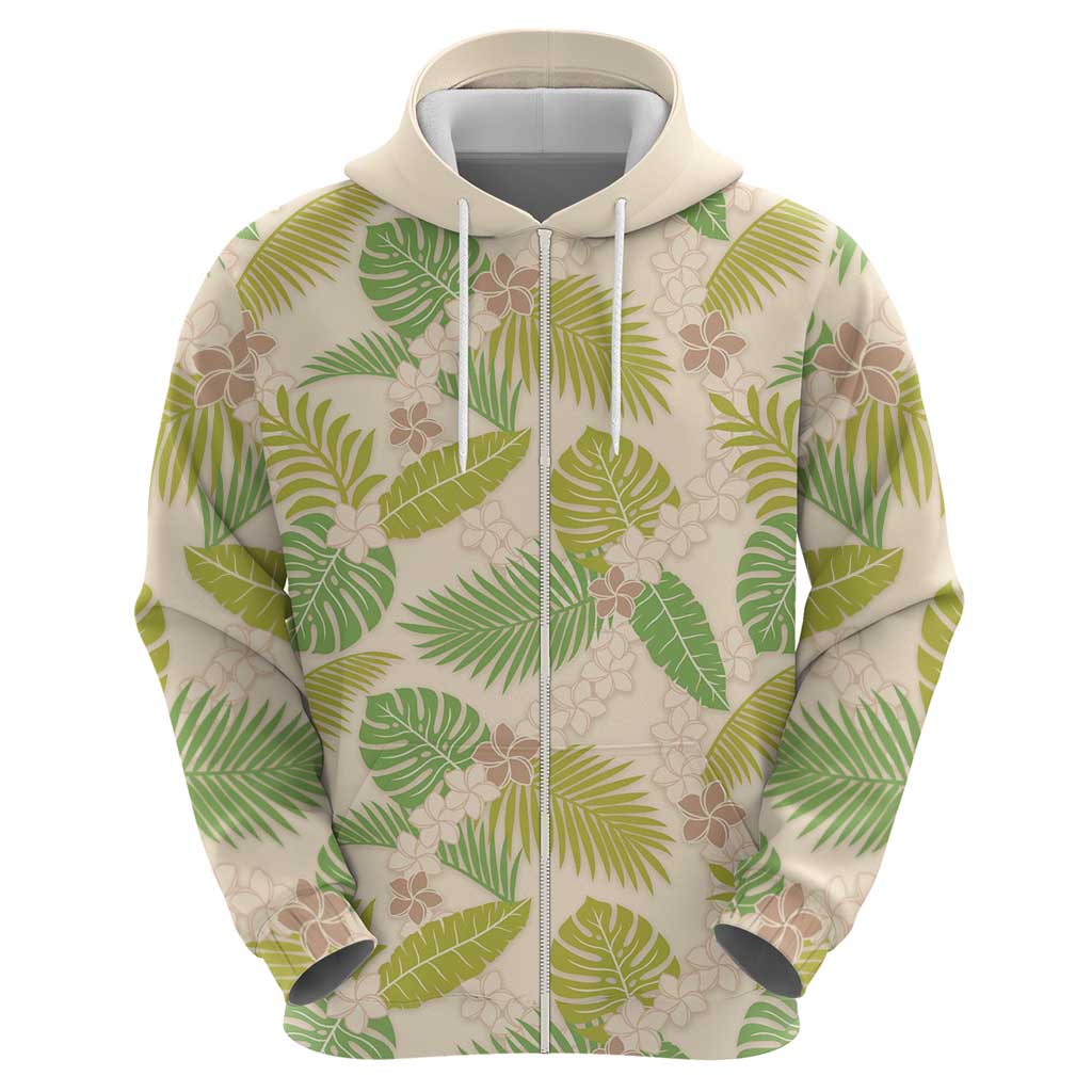 Beige Hawaii Plumeria Lei With Tropical Leaves Hoodie