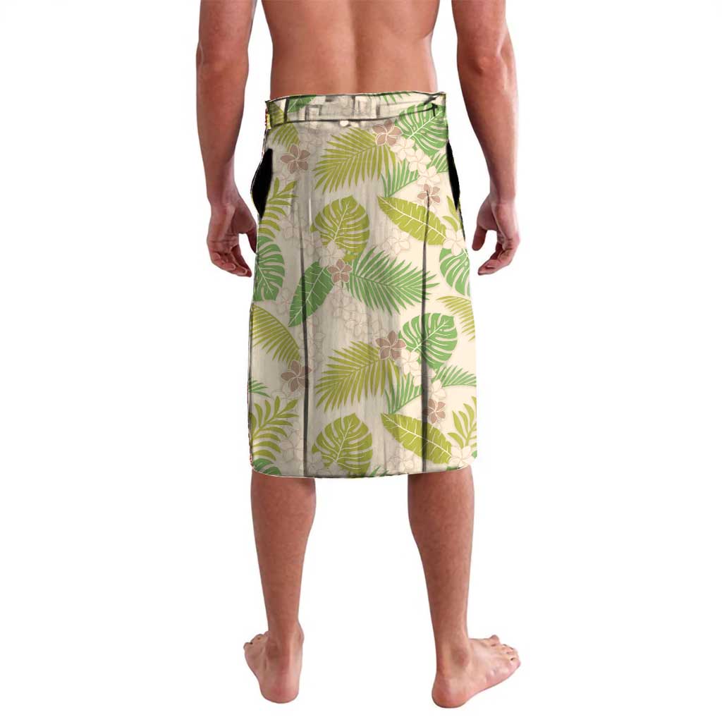 Beige Hawaii Plumeria Lei With Tropical Leaves Lavalava