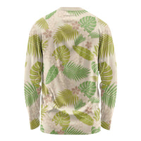 Beige Hawaii Plumeria Lei With Tropical Leaves Long Sleeve Shirt