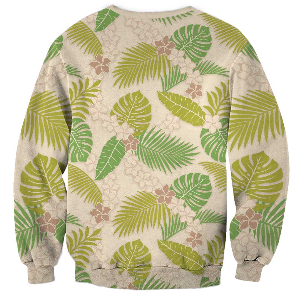 Beige Hawaii Plumeria Lei With Tropical Leaves Sweatshirt