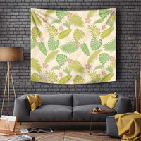 Beige Hawaii Plumeria Lei With Tropical Leaves Tapestry LT14 Beige - Polynesian Pride