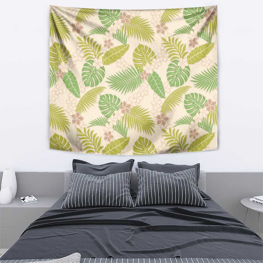 Beige Hawaii Plumeria Lei With Tropical Leaves Tapestry LT14 - Polynesian Pride