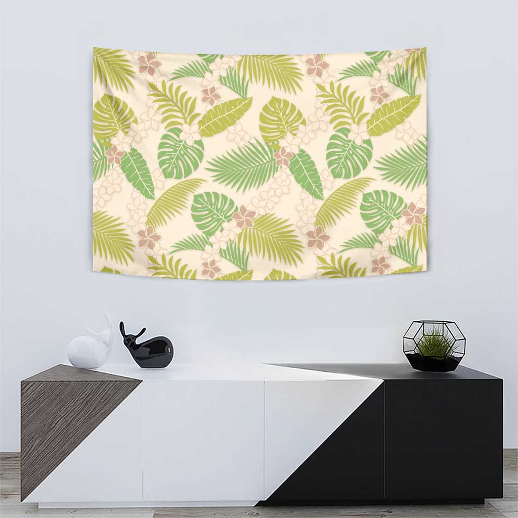 Beige Hawaii Plumeria Lei With Tropical Leaves Tapestry LT14 - Polynesian Pride