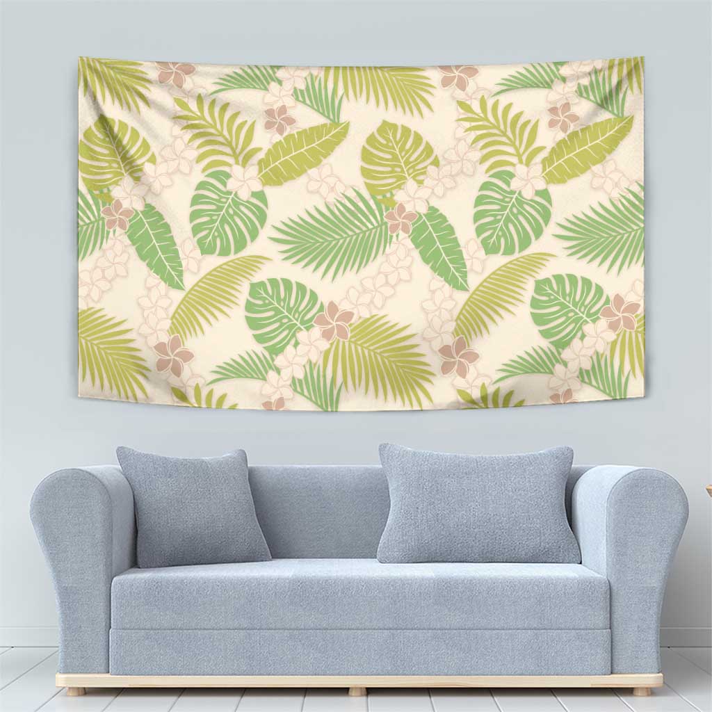Beige Hawaii Plumeria Lei With Tropical Leaves Tapestry LT14 - Polynesian Pride