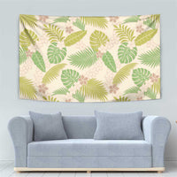 Beige Hawaii Plumeria Lei With Tropical Leaves Tapestry LT14 - Polynesian Pride