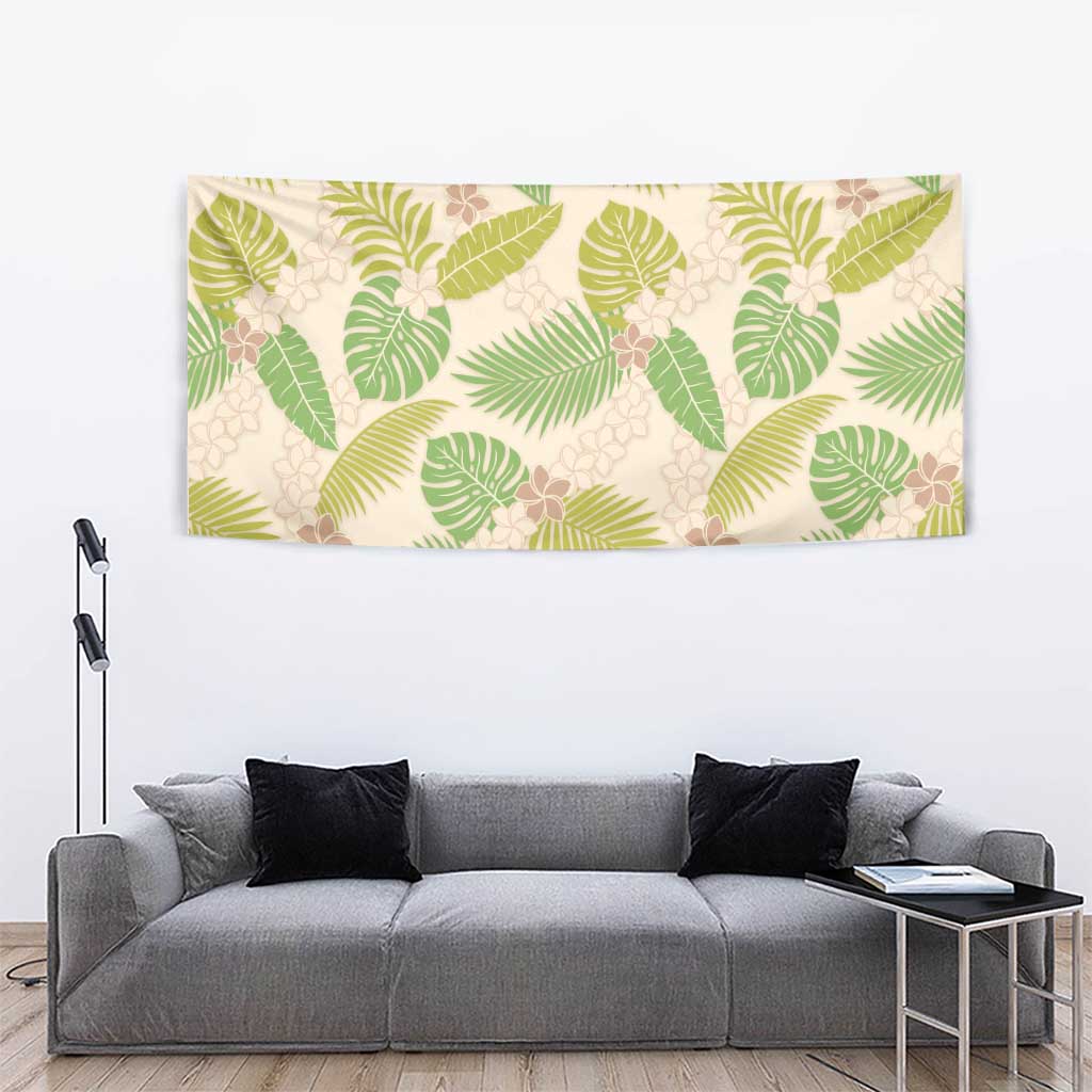 Beige Hawaii Plumeria Lei With Tropical Leaves Tapestry LT14 - Polynesian Pride
