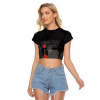 Personalised New Zealand ANZAC Day Raglan Cropped T Shirt Lest We Forget Soldier Memorial LT15 Female Black - Polynesian Pride