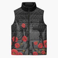 Personalised New Zealand ANZAC Day Sleeveless Puffer Jacket Lest We Forget Soldier Memorial LT15 Unisex Black - Polynesian Pride