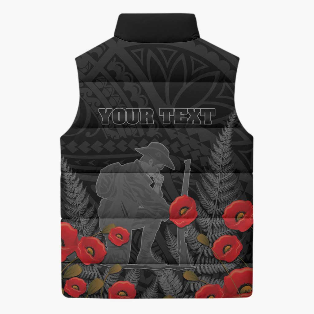 Personalised New Zealand ANZAC Day Sleeveless Puffer Jacket Lest We Forget Soldier Memorial LT15 - Polynesian Pride