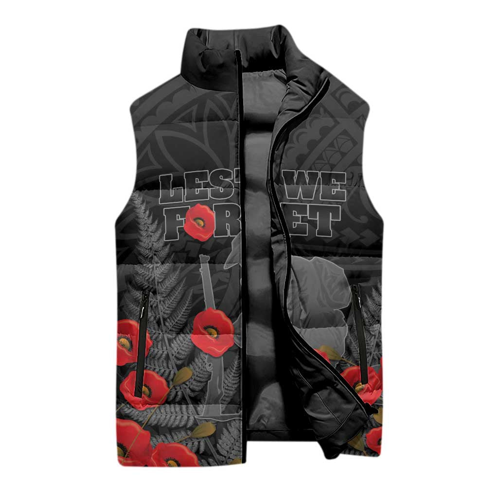 Personalised New Zealand ANZAC Day Sleeveless Puffer Jacket Lest We Forget Soldier Memorial LT15 - Polynesian Pride