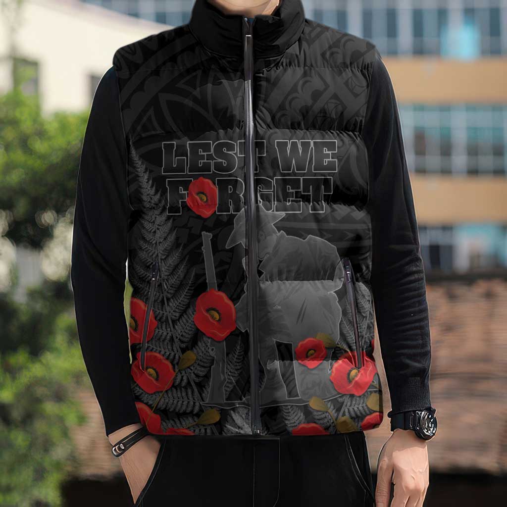 Personalised New Zealand ANZAC Day Sleeveless Puffer Jacket Lest We Forget Soldier Memorial LT15 - Polynesian Pride