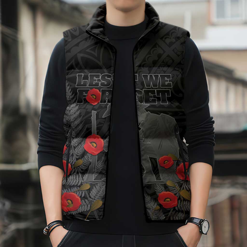 Personalised New Zealand ANZAC Day Sleeveless Puffer Jacket Lest We Forget Soldier Memorial LT15 - Polynesian Pride