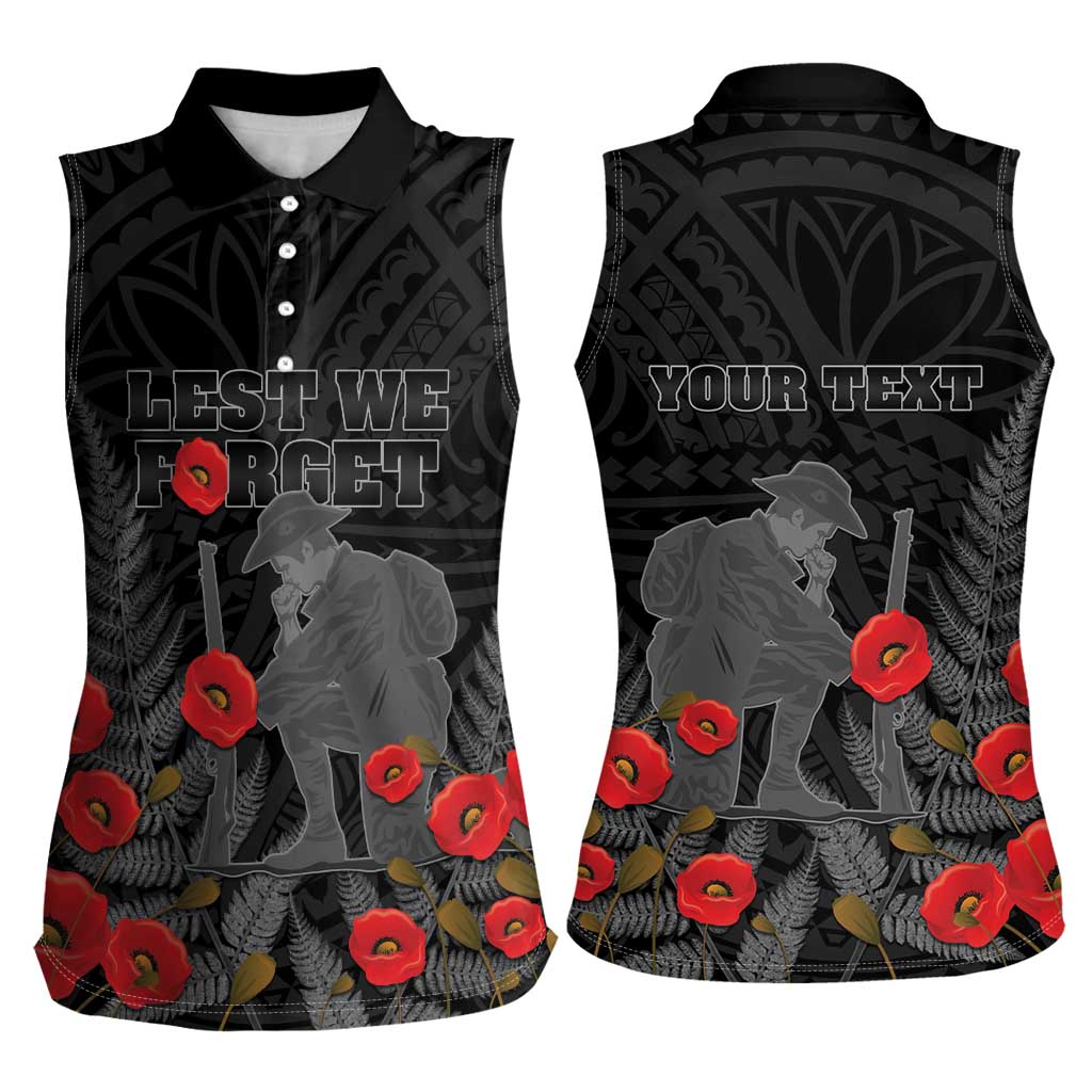 Personalised New Zealand ANZAC Day Women Sleeveless Polo Shirt Lest We Forget Soldier Memorial