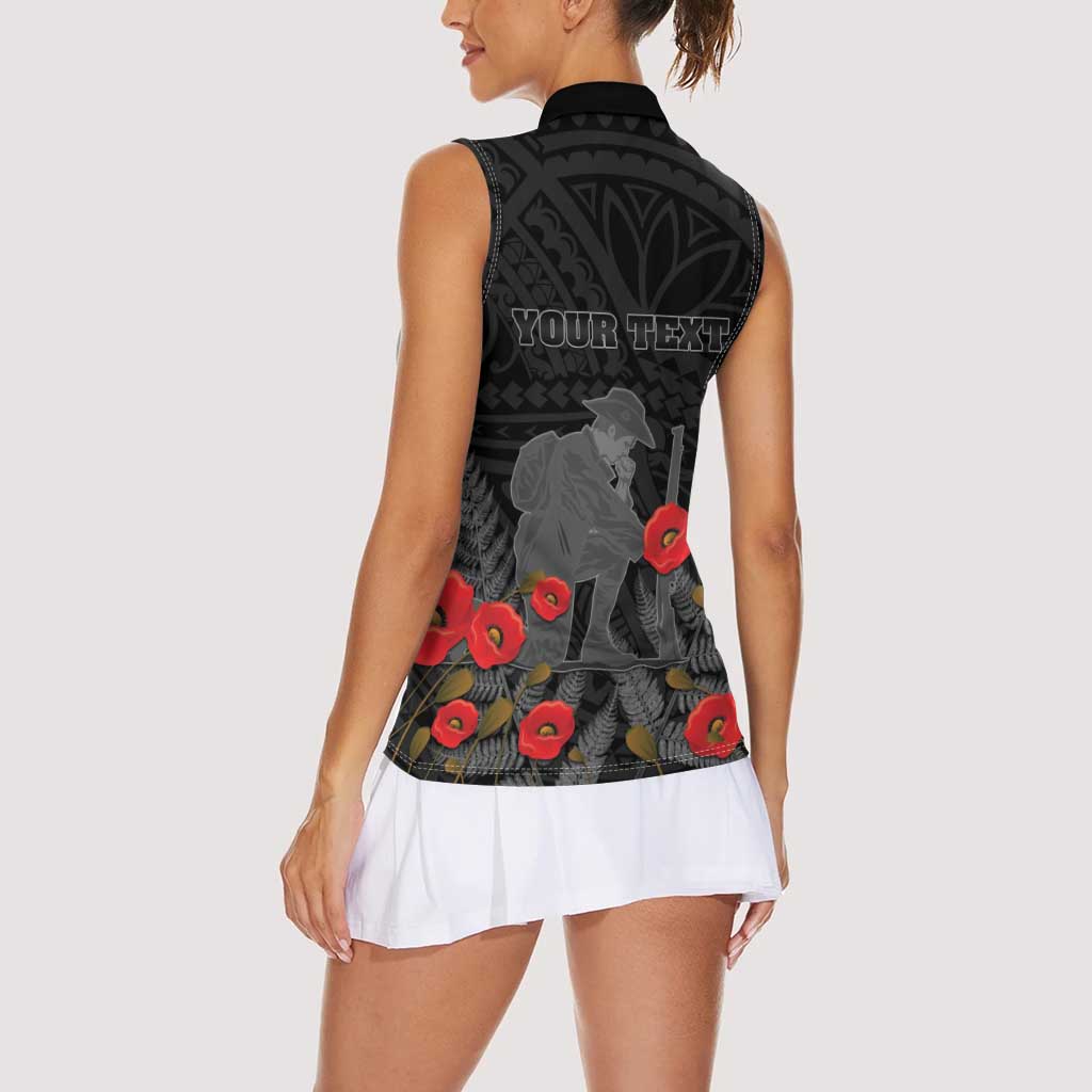 Personalised New Zealand ANZAC Day Women Sleeveless Polo Shirt Lest We Forget Soldier Memorial