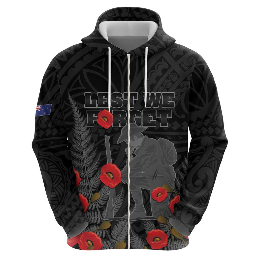 Personalised New Zealand ANZAC Day Zip Hoodie Lest We Forget Soldier Memorial LT15 - Polynesian Pride