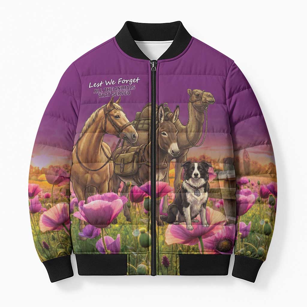 ANZAC Day Bomber Puffer Jacket Lest We Forget The Animals Of War