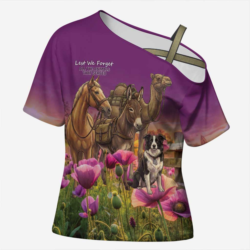 ANZAC Day Cross Shoulder Shirt Lest We Forget The Animals Of War