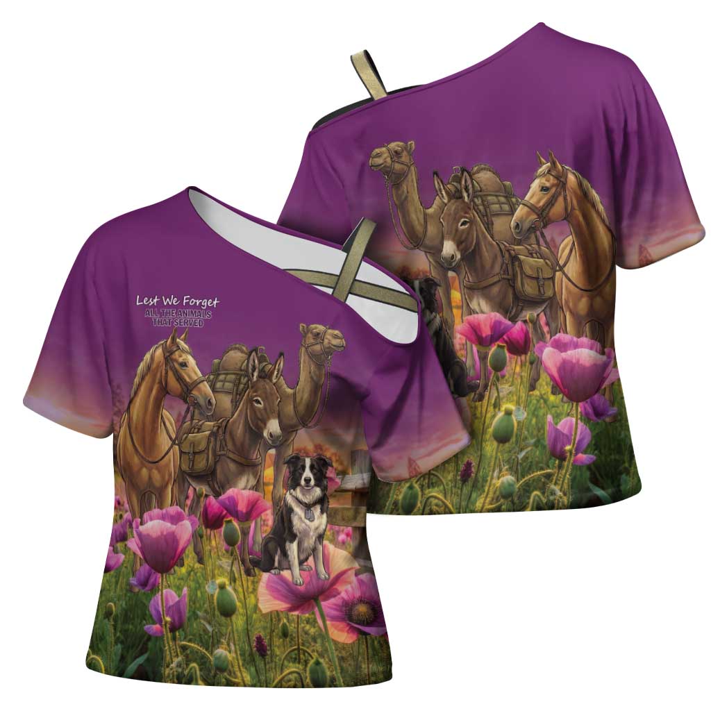 ANZAC Day Cross Shoulder Shirt Lest We Forget The Animals Of War
