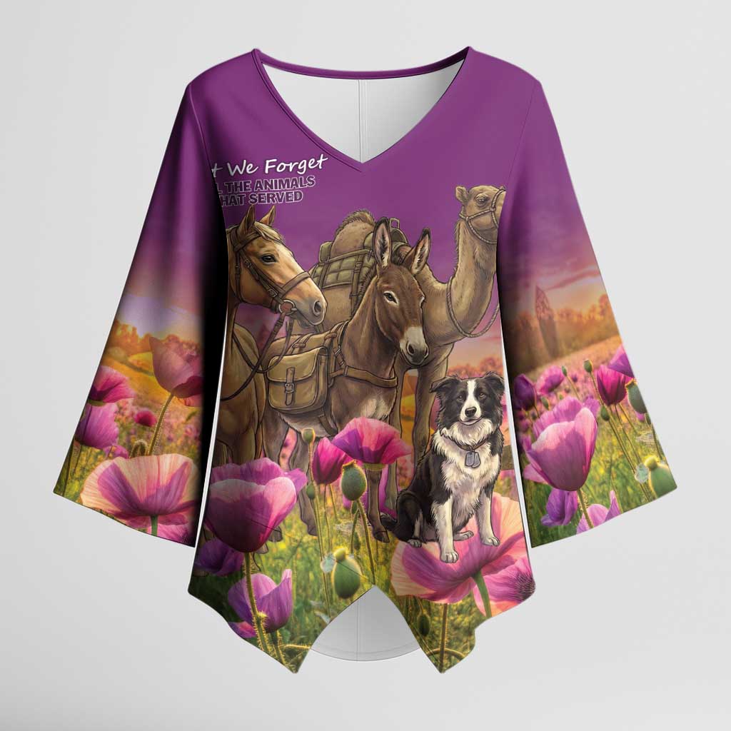ANZAC Day Kimono Sleeve Blouse Lest We Forget The Animals Of War