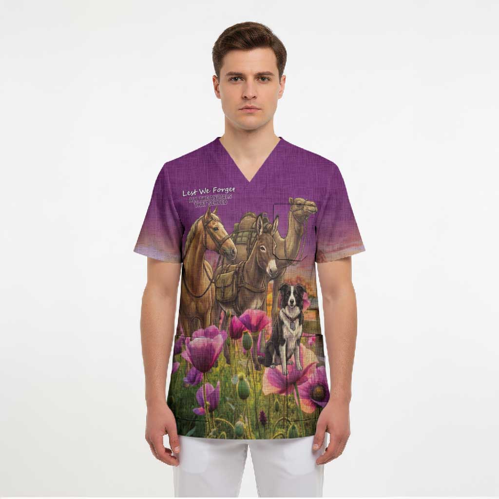 ANZAC Day Scrub Top Lest We Forget The Animals Of War